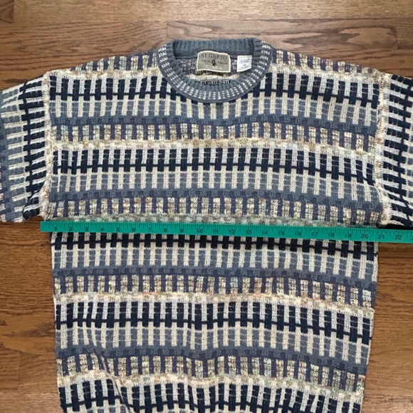 Segreto Grandpa Sweater Lightweight Long Sleeve M Blue Geometric Knit - Picture 5 of 5